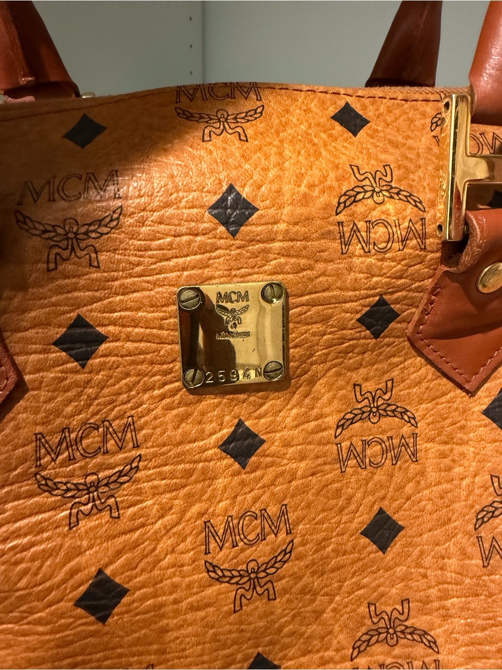 MCM Cognac/Chestnut Visetos Monogram Top-Handle Satchel - Picture 4 of 5